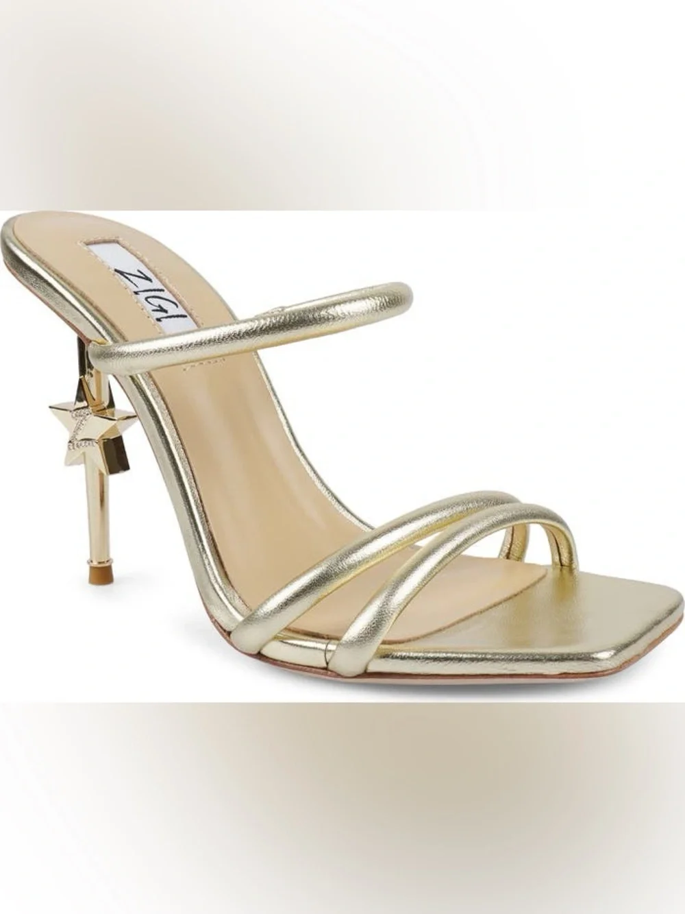 ZIGI Strappy Stiletto Sandal Gold Leather Star Heel Sz 11